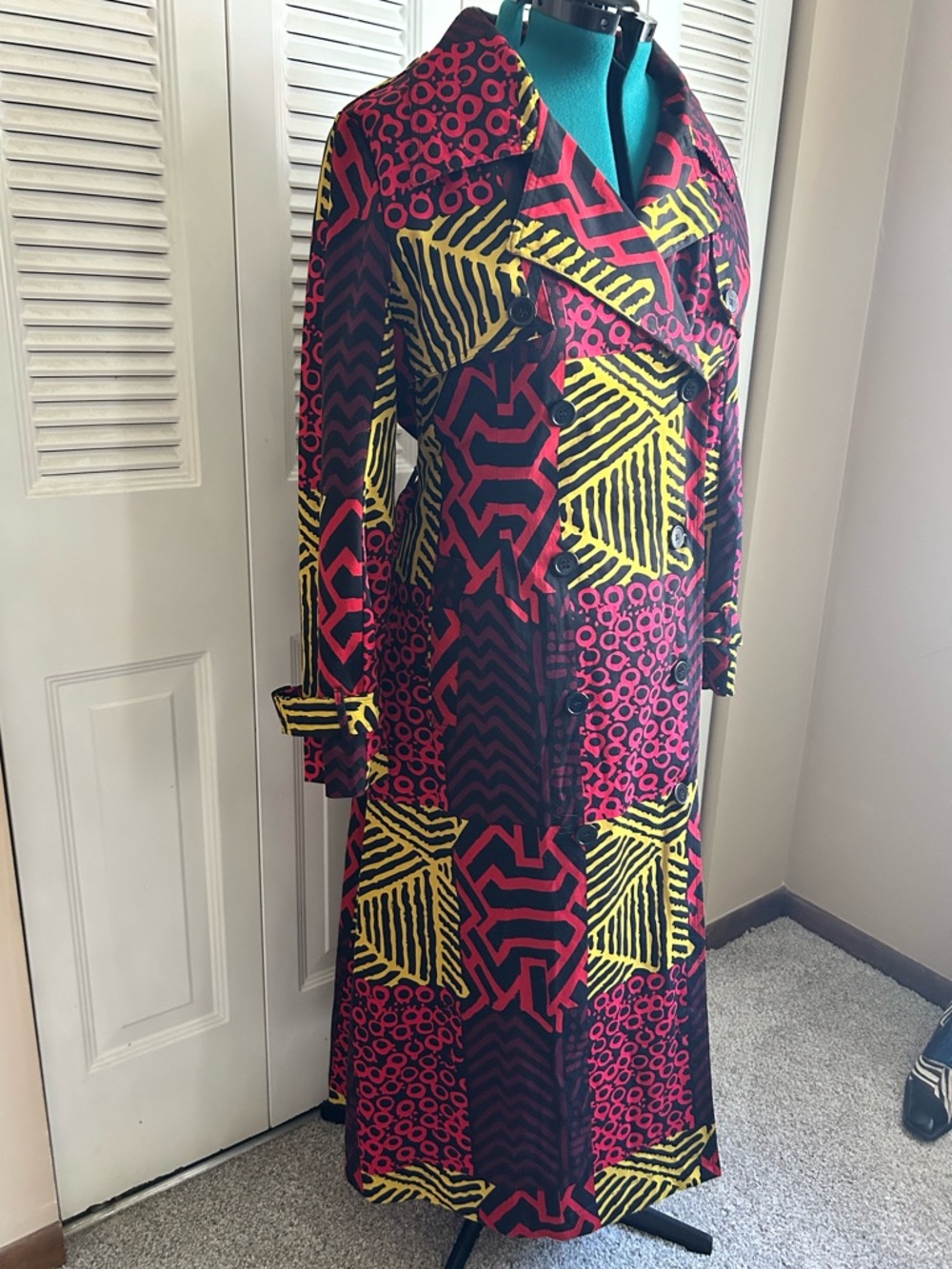 DIYANU African Print Trench Coat Women XL Ankara Belted Statement Jacket - Picture 2 of 11